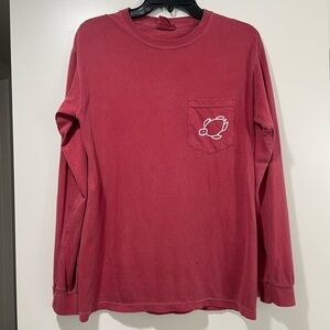 Red Long Sleeve Shelly Cove Shirt with Pocket
